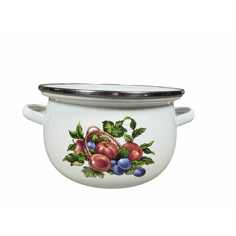 Vintage Enamel Fruit Pot‎ | Farmhouse Cottagecore Rustic Country Kitchen Decor